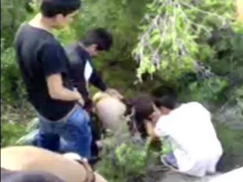 Group Of Schoolboys Having Fun In Jungle With Slutty Classmate