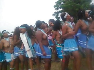 Dozens of dancing African titty girls