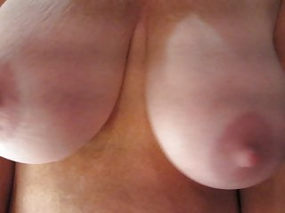 Jacking off to my wifes Natural tits and gorgeous bush 